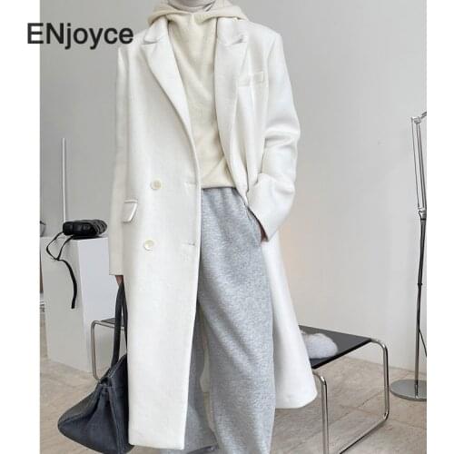 Winter New Wool Cashmere Long Overcoat Retro Black Woolen Plush Cardigan Trench Coat Women Chic White Outerwear