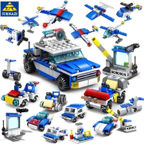 16Pcs/lot City Police Guard Car SWAT Building Blocks Sets Construction Kids Juguetes Bricks Playmobil Toys For Children