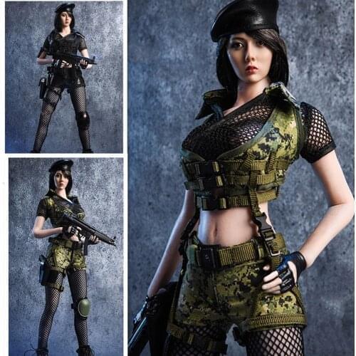 18XG13 1/6 Scale Female Sexy Asian beauty agent gunman clothing Battlefield Girl Black GREEN Clothes Fit 12" PH Big Bust Suntan