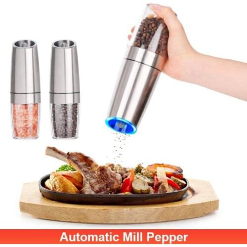 2 Automatic Salt and Pepper Spice Grinder Stainless Steel Gravity Electric Pepper Grinder with LED Light Tableware Kitchen Tools