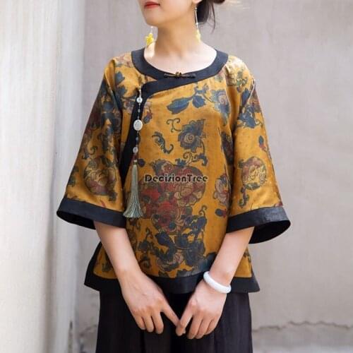2021 hanfu chinese traditional clothing blouse women satin shirt blouse lady female chiffon blouse chinese vintage hanfu shirts