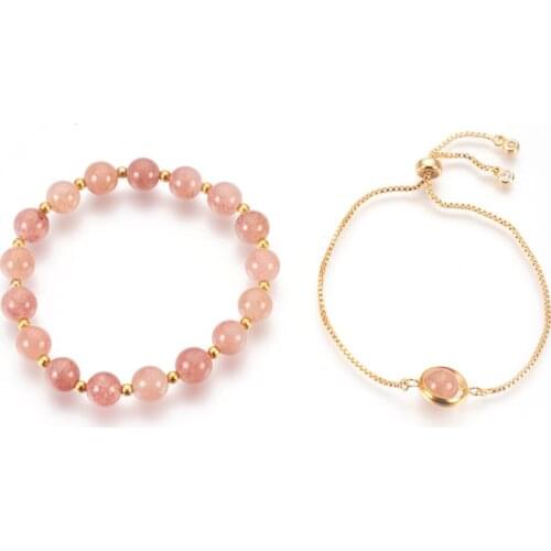 3Sets Strawberry Quartz Bracelets Sets Slider Kits with Bracelets and Stretch Bracelets For Women Jewelry Making