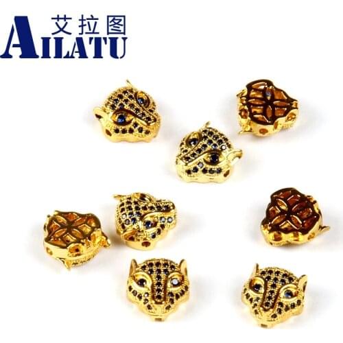 Ailatu 10pcs/lot Micro Pave Blue Cz Leopard Head Charm Decorated for DIY Fashion Bracelets