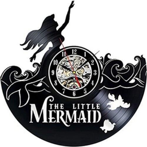 Mermaid living room clock personality craft design simple modern bedroom decoration vinyl record clock