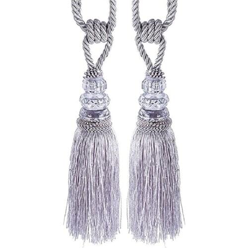New Curtain Tiebacks 2PCS Crystal Beaded Tassels Tieback Curtain Cord Home Textiles Window Treatments Decoration Accessories L*5