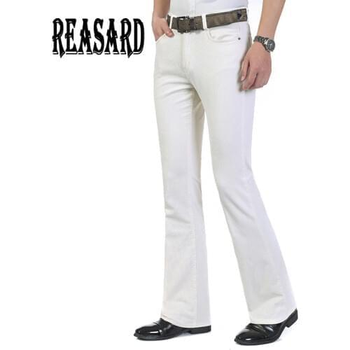 Mens White Flared Leg Jeans Trousers High Waist Long Flare Jeans For Men Bootcut Blue Jeans Hommes bell bottom jeans men