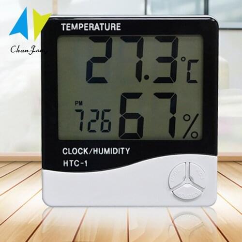 ChanFong LCD Electronic Digital Temperature Humidity Meter HTC-1 Home Indoor Hygrometer Thermometer Weather Station with Clock