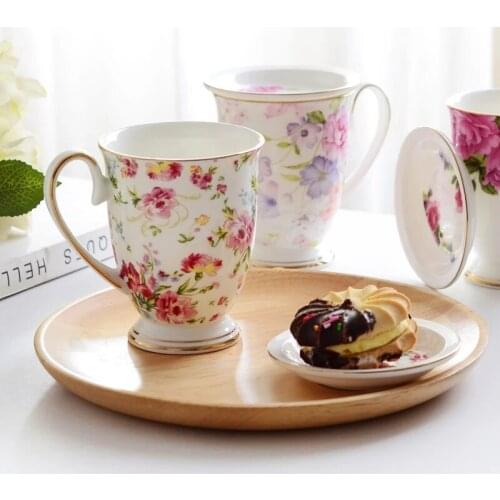 European Pastoral Bone China Coffee Milk Mug Ceramic Creative Floral Painting Water Cup Afternoon Teacup Kitchen Drinkware Gifts