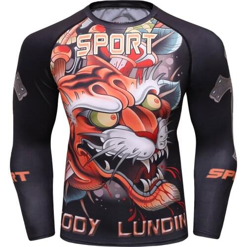 Factory Autumn Long Sleeve O-neck Tshirt Men Rashguard High Elastic Compression Shirt Fitness Tights Boy Tee Shirt