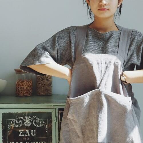 Japanese Style Apron Household Kitchen Pure Cotton Waterproof Oil-Proof Cooking Work Clothes for Women Summer Ladies