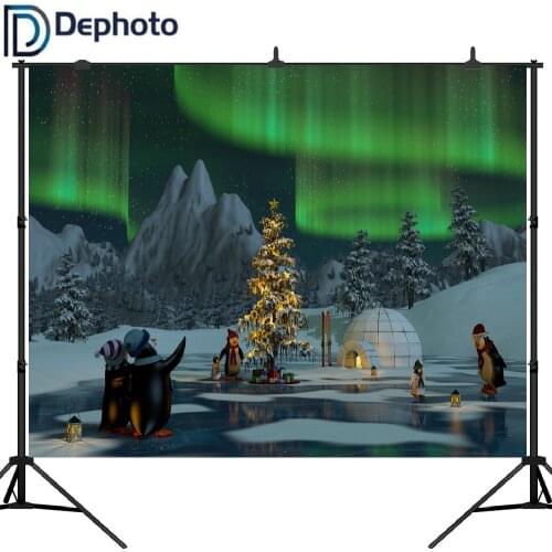 Dephoto Penguin Aurora Ice House Christmas Tree Photography Backgrounds Customized Photographic Backdrops For Photo Studio