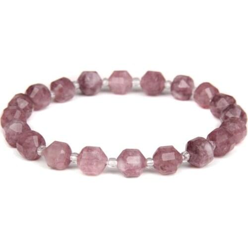 Faceted Natural Strawberry Quartz Beads Bracelets Unisex Yoga Healing Energy Stretch Jewelry Women Trend Stone Bangle Men Mala