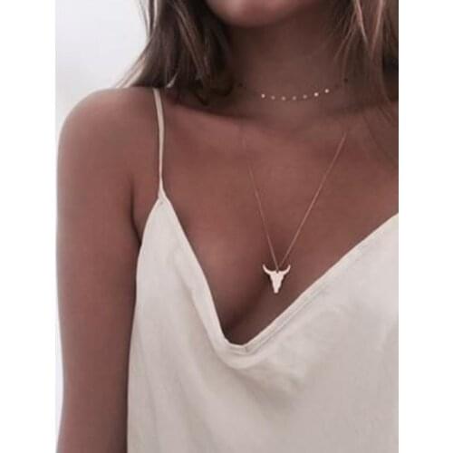 HebeDeer Trendy Girl Necklace Multilayer Chain Long Women Silver Color Trendy Necklaces Jewelry Bull Head Collares Collier