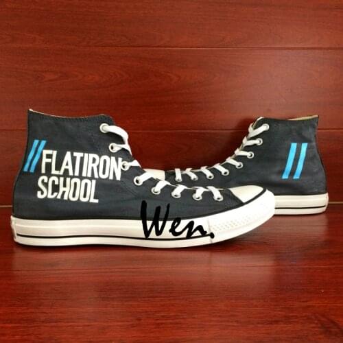 Wen Blue Design Custom Hand Painted Shoes Flatiron School Man Womans Gifts High Top Canvas Sneakers