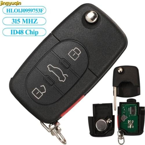 Jingyuqin Remote Car Key Fob Control 315MHZ ID48 Chip For Audi A2 A3 A4 A6 A8 TT Quattro HLO1J0959753F 3+1 Buttons
