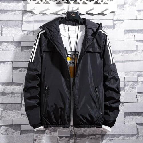 LES KOMAN Coat Winter Jacket Men Three Bars Hooded Parka Streetwear Warm Windbreaker Outwear Casul M-5XL