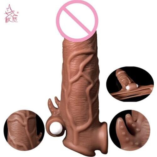 Reusable Condoms Penis Enlargement Liquid Silicone Vibrator Cock Dick Extender Dildo Enhancer Penis Sleeve Adult Sex Toys