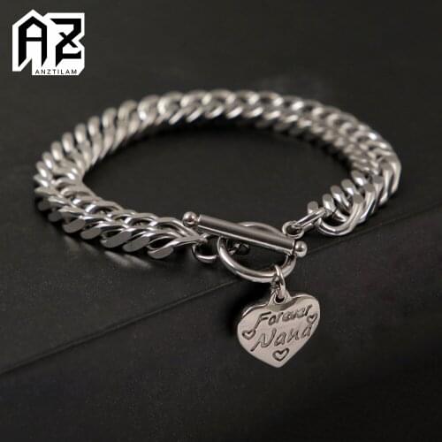 AZ High Quality Stainless Steel Bracelets for Men Cuban Link Chain with Heart Hand Chain Goth Jewelry Ins Gifts Drop Shipping