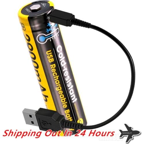 NITECORE 2900mAh High Performance Rechargeable Liion Battery Button Top 18650 Protected Battery NL1829RLTP with USB Charge Cable