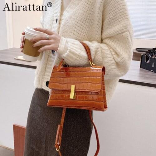 Alirattan New PU Leather Crossbody Bag For Women Trendy Crocodile Pattern Shoulder Messenger Bag Luxury High Quality Handbag