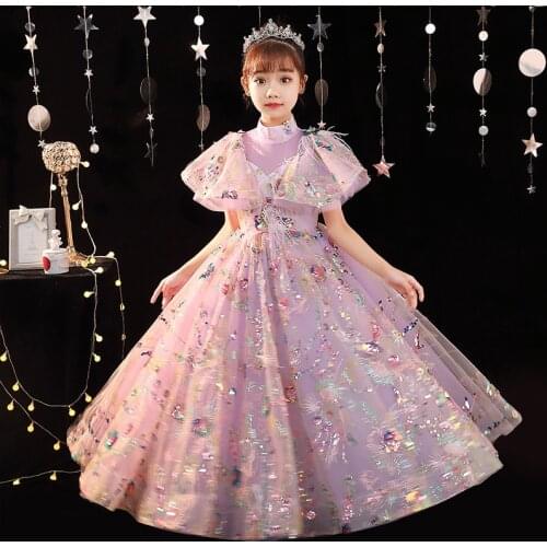 High Quality Children Girls New Arrival Wedding Ceremony Birthday Party Princess Prom Dress Model Show Catwalk Piano Host Dress