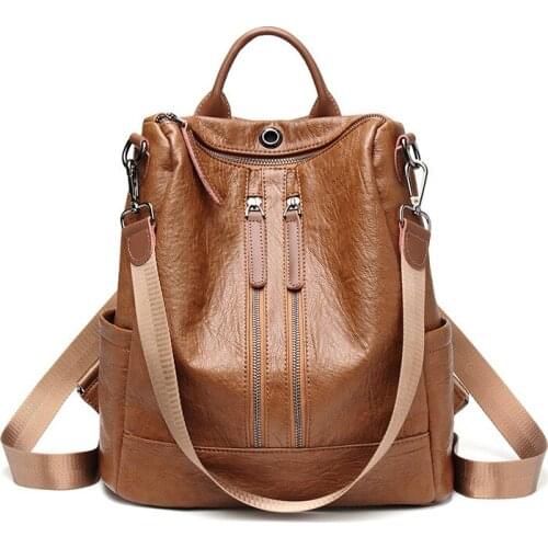 Backpacks Luxury Brand Design Male and Female Shoulder Bags Unisex Soft Leather Women School Bag Multifunction Feminina Teenage