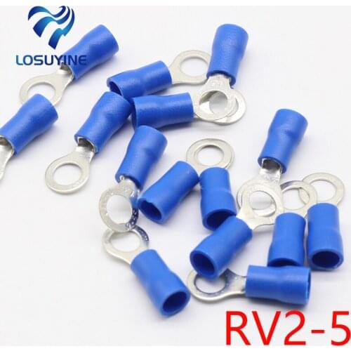 RV2-5 Blue Ring Insulated Wire Connector Electrical Crimp Terminal Cable Connector Wire Connector 100PCS/Pack RV2.5-5 RV