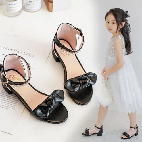 Children Beach Shoes Gladiator Sandal Kid Princess Summer High Heels Shoes Girl Roman Fashion Pearl Bow Sandals 2021 3-12 Years