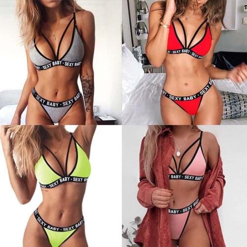 1Set Spandex Sports Underwear Sexy for Summer Letter Pattern Womens Panties Corset Bra Thongs Set