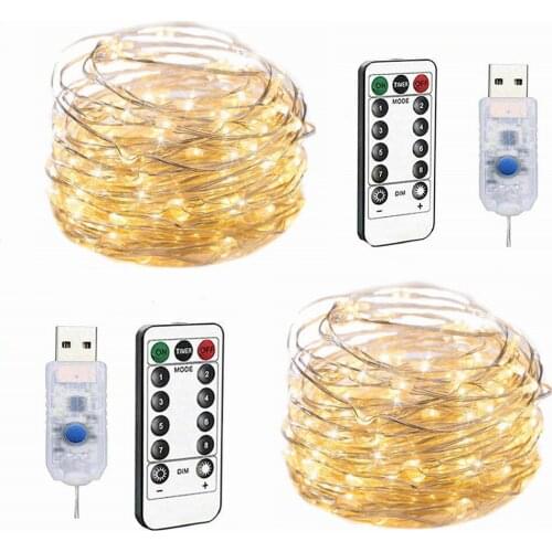 10m 100 light Silver Wire Lamp USB Remote Control 8 Function Copper wire Lamp String Christmas Wedding Bedroom Decoration