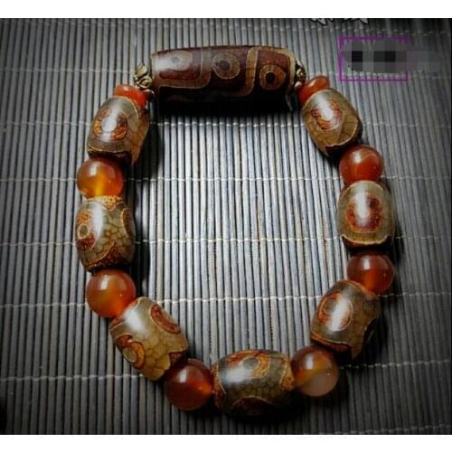 Tibet old Tianzhu chalcedony nine eyes three eyes original stone bracelet men and women bracelets