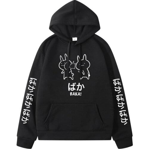Baka Rabbit Slap Hoodies For Men Japan Anime Funny Cute Thick Hoody High Quality Black Japanese Streetwear Pullover