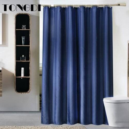 TONGDI Thickened Shower Curtain Waterproof Eco-friend Modern Solid Navy Blue Elegant Quick-drying For Bathroom Washroom Home