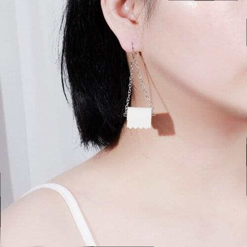 Funny Toilet Paper Earrings Creative Roll Paper 3D Stereoscopic White Geometric Tassel Earrings For Women Girls Jewelry Gift