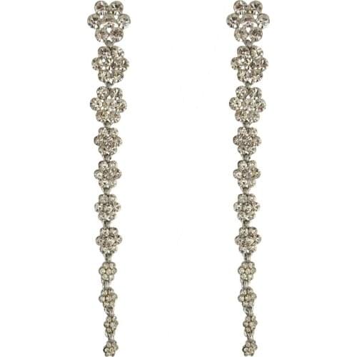 New Wedding Party Long Rhinestone Hanging Ckear Red Blue Crystal Dangle Drop Earrings Statement Jewelry Accessories For Women