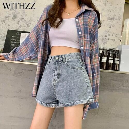 WITHZZ Spring Summer Womens High Waist Loose Wide Leg Jeans Lovely Denim Shorts