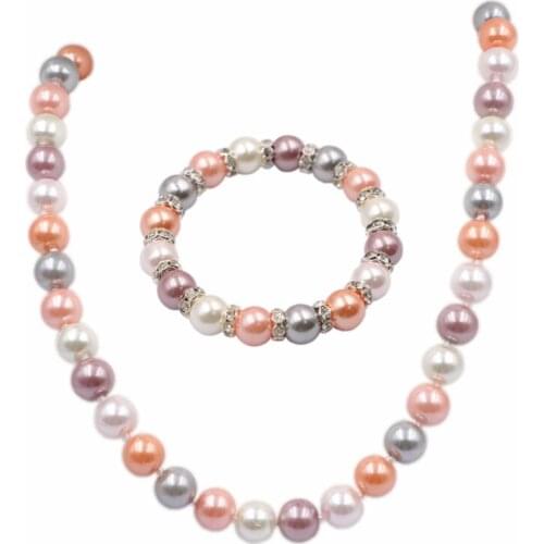 Multicolor Simulated-Pearl Jewelry Set Necklace Bracelet Glass Shell Pearls Sets for Women Crystal Bride Party Wedding Gift A925