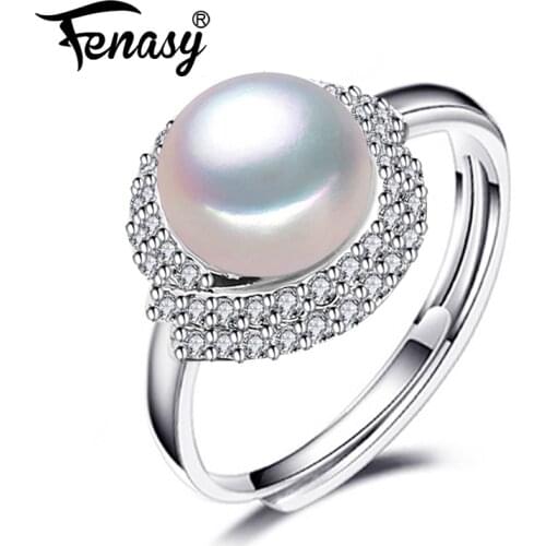 FENASY Natural Freshwater Pearl Rings New Fashion Trendy Fashion Zircon Party Silver Color Adjustable Rings For Women Wholesale