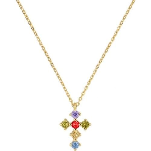 CANNER 925 Silver Sterling Necklace collares mujer collier femme Luxury Zircon Cross Rainbow Necklace Pendant Chain Necklace