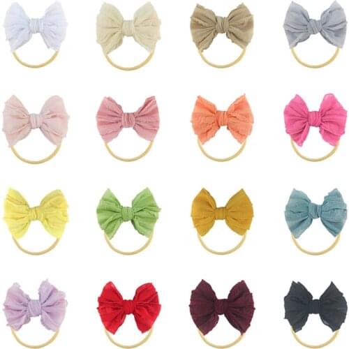 10*7.5 CM High Quality Handmade Lace Bows Headband Newborn Infant Bowknot Elastic Hairband Nylon Headwear Girls Birthday Gifts
