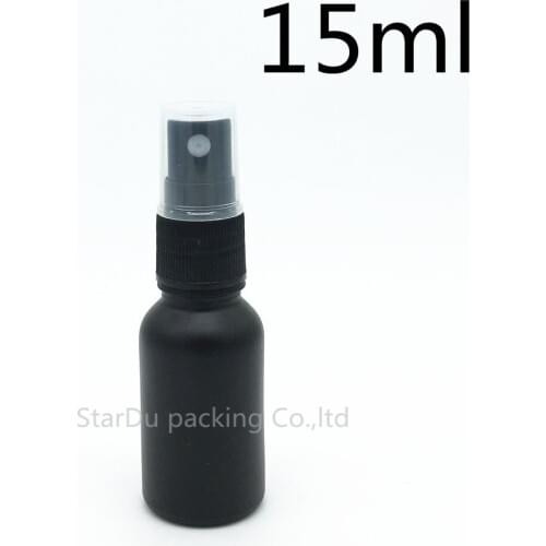12pcs 15ml black Frosted glass bottle with black Plastic sprayer,15cc Essential Oil Spray perfume bottle