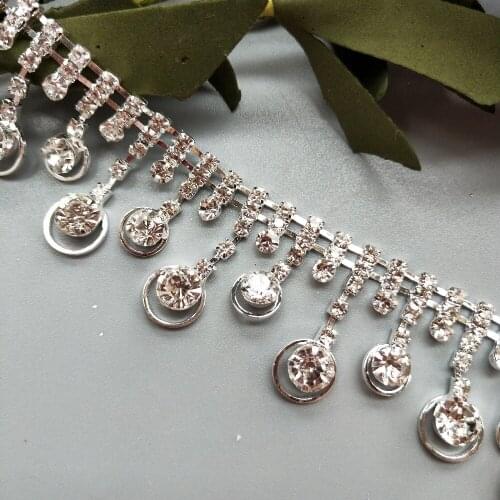 30cm Silver Glass Crystal Chain Bling Rhinestone Trim Metal Ribbon Necklace Decor Wedding Dress Clothing Bag Shoes Accessories