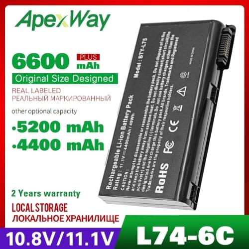 Apexway BTY-L74 BTY-L75 MS-1682 Laptop Battery for MSI CX620 A6205 CX500 CR630 CX623 CR600 CR610 CR700 GE700 A7005 A7200 EX610