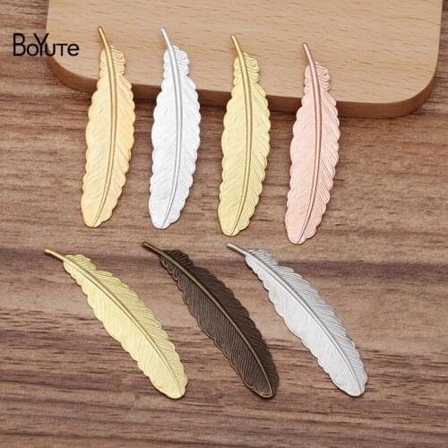 BoYuTe (50 Pieces/Lot) 12*52MM Metal Brass Stamping Feather Materials Diy Hand Made Jewelry Making Accessories