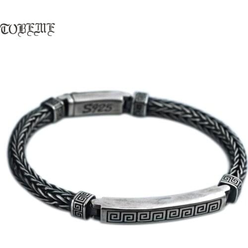 Handcrafted 100% 925 Silver Man Bracelet Vintage Sterling Chain Bracelet Pure Silver Good Luck Symbol Bracelet