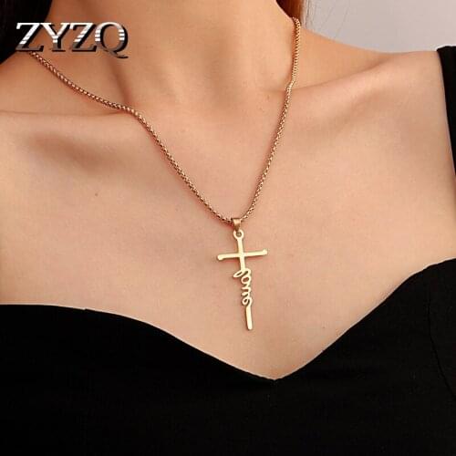 ZYZQ Punk Style English Alphabet Pendant Necklace For Women Stainless Steel Cross Clavicle Chain Hip Hop Dance Di Necklace
