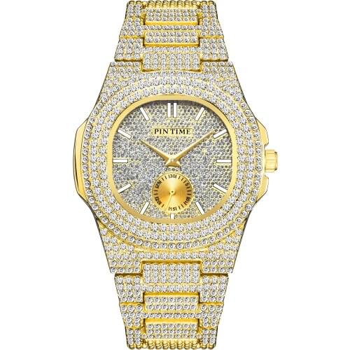 Creative Bling Iced Out Watch Men Crystal Diamond Watches Top Brand Luxury Steel Clock Reloj Hombre Relogio Masculino Montre