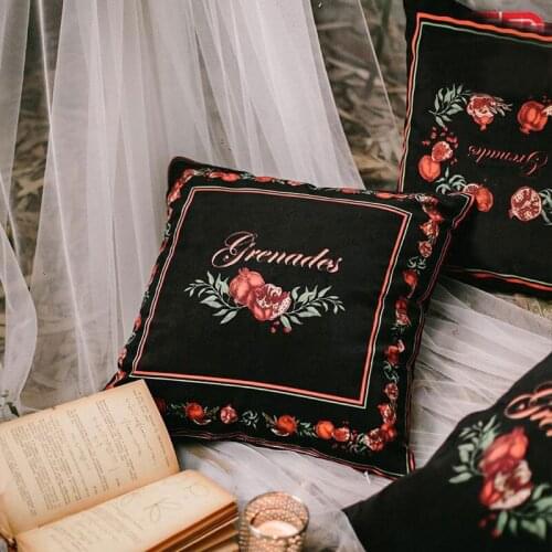 Black Red Pomegranate American Retro Pillow Covers Luxury Sofa Covers Waterproof Suede Pillow Case Bedroom Cushion Covers