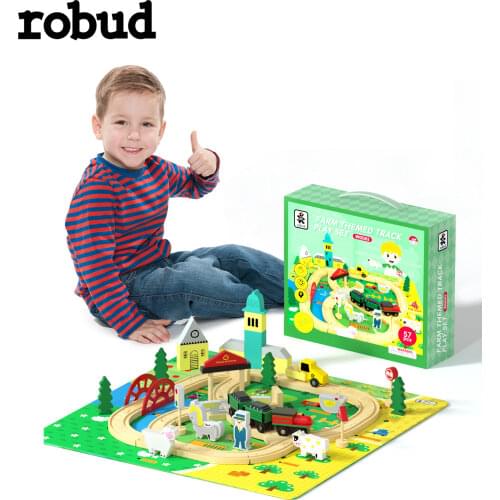 Wooden Train Set Educational Puzzle Toy Compatible Brand Wooden Track with Dinosaur Play Mat Toy Gift for Kids Toddlers