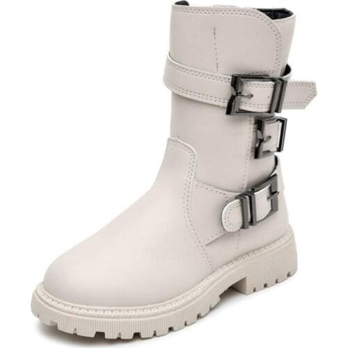 Children Martin Boots Winter Plus Velvet Fashion Boots Girls Shoes Autumn Short Leather Soft Antislip Boys Boots Size 27-37